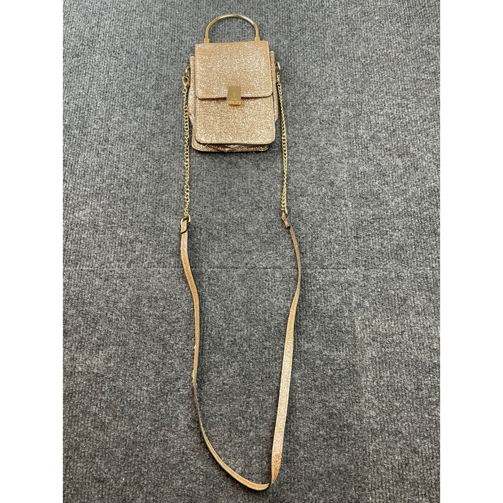 Aldo Rose Gold Glitter Crossbody Phone Bag Gold Handle Chain Strap Small Purse